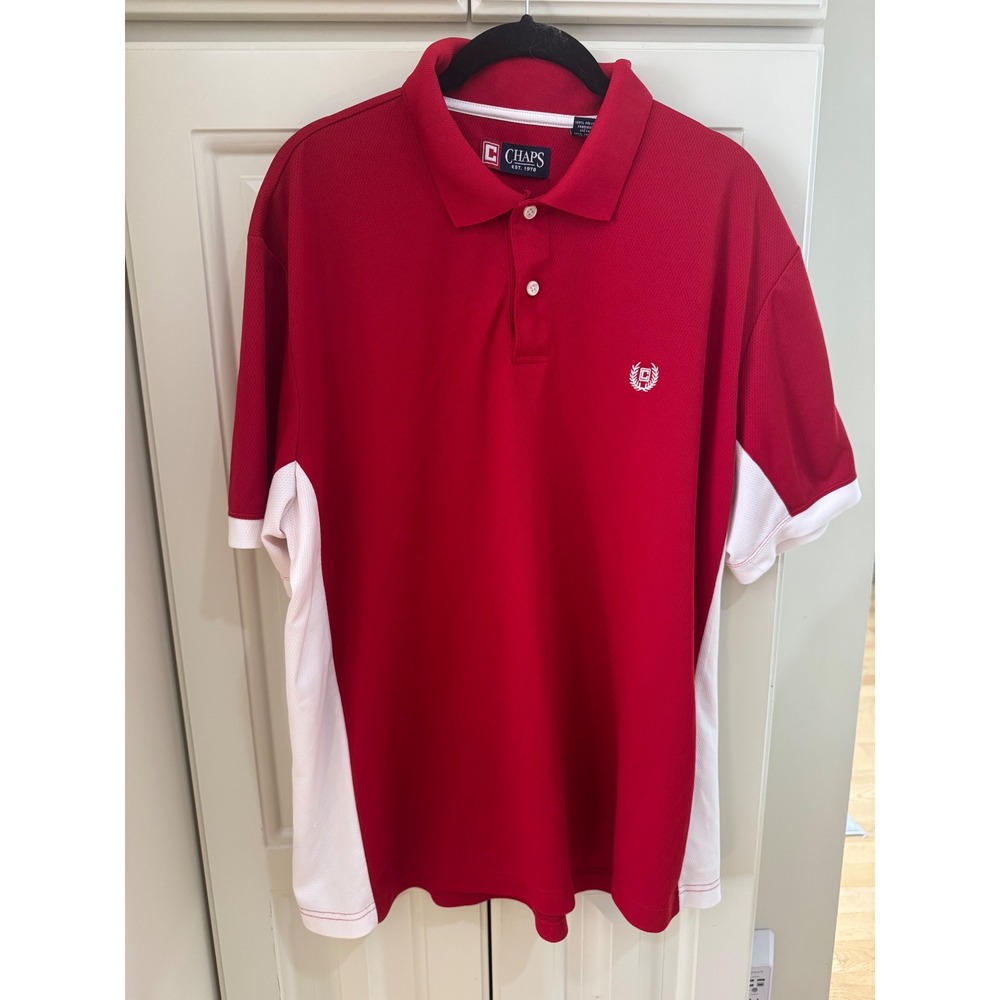 Chaps EST 1978 Polo Shirt Mens Red White‎ Short Sleeve Golf Casual XL